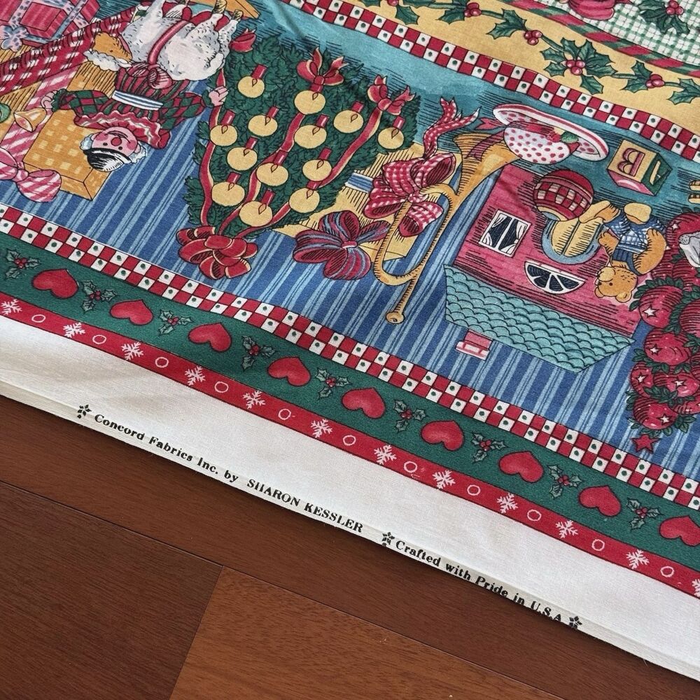 Concord Sharon Kessler Fabric Christmas Morning Santa's Gifts Toys Vtg 34" x 45" - Picture 5 of 6